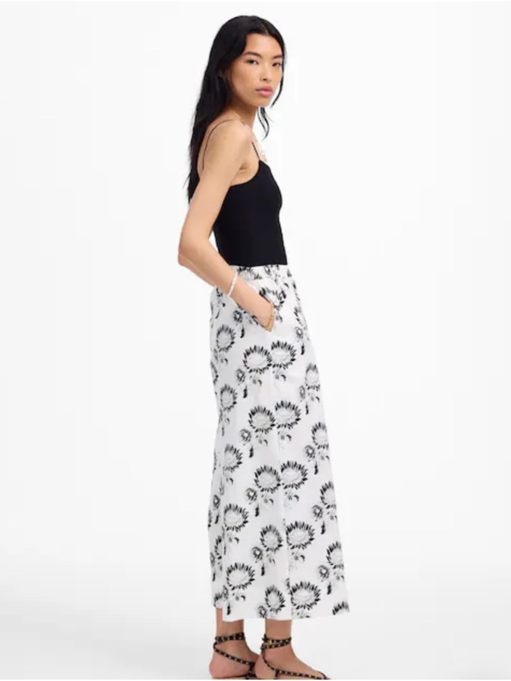 Madewell Pull-On Culottes in Cotton Poplin Wide Leg Med Graphic Sunflowers White - Picture 2 of 10
